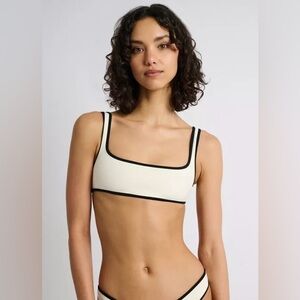 ONIA 'Claire' Off-White Square Neck Bikini Top with Black Trim - Size S